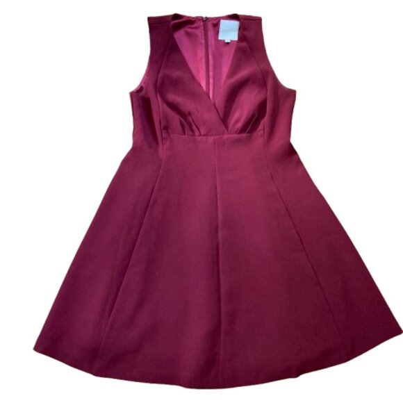 Modcloth Sleeveless Cocktail Dress, Low V-Neck Zipper Lined Midi Deep Red, Large - Picture 5 of 12